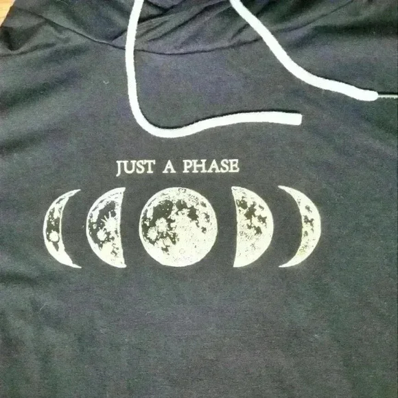 "Just a Phase" Woman's Black Lightweight Hoodie - Picture 2 of 4